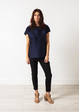 Tucked Sleeve Blouse in Navy - Vu Hue