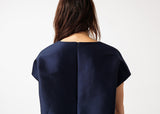 Tucked Sleeve Blouse in Navy - Vu Hue