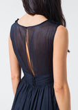 Voile V-Neck Dress in Navy - Vu Hue