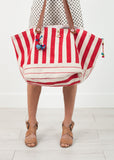 Woven Oversized Tote in Red Stripe - Vu Hue