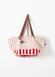 Woven Oversized Tote in Red Stripe - Vu Hue